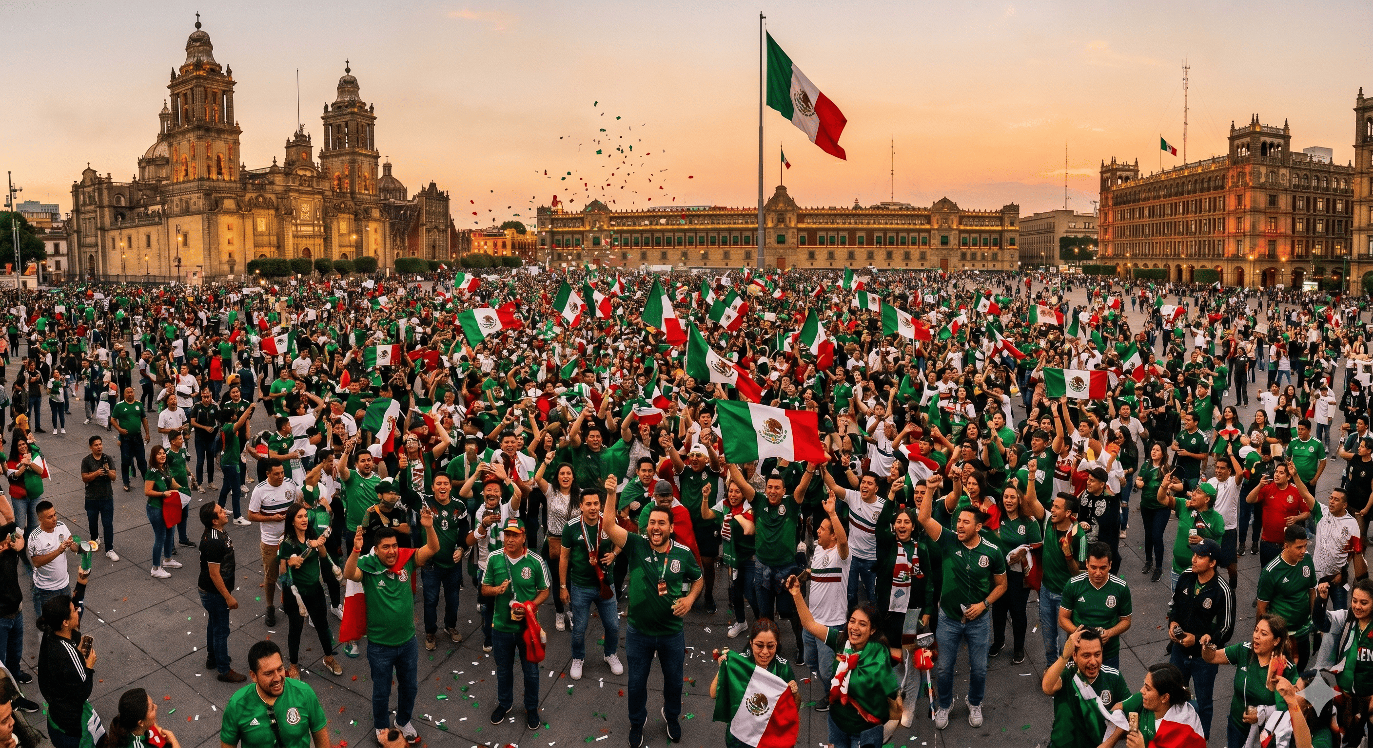 Aficionados mexicanos celebrando en el Zócalo